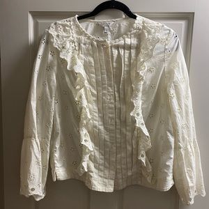 JCrew Long Sleeve Lace Eyelet Button Down Blouse